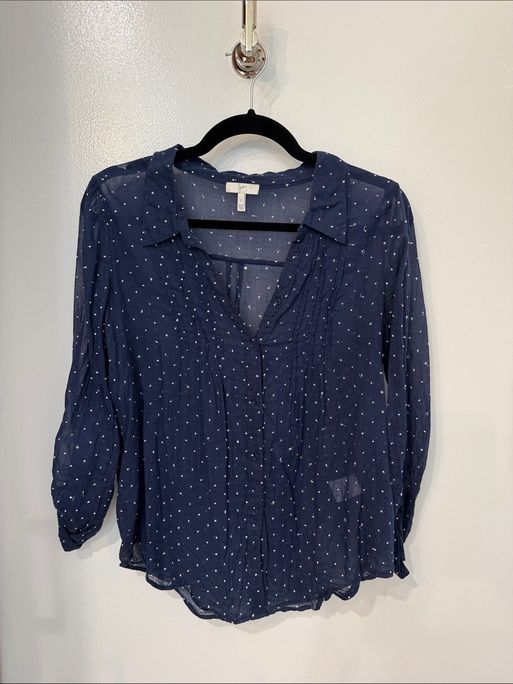 Joie Navy Sheer Blouse with White Dots
